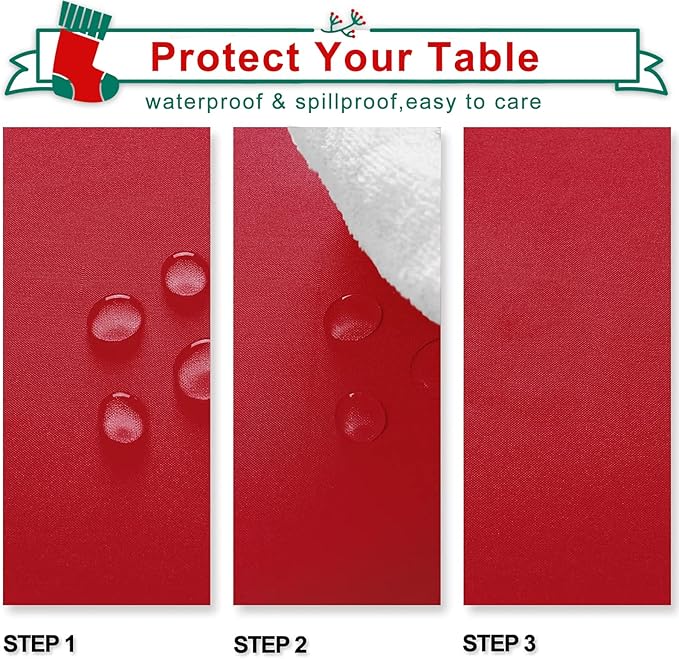 Hiasan Red Tablecloth Square - Wateproof and Spillproof Kitchen Christmas Washable Polyester Table Cloth for Dining Room, 30 x 30 Inch