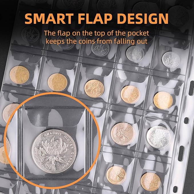 Coin Collection Book Holder for Collectors, 300 Pockets Fireproof Coins Collecting Album & 36 Sleeves Money Storage Case for Coin Currency Collection Supplies, Bill, Pennies, Quarters, Stamp,Pink