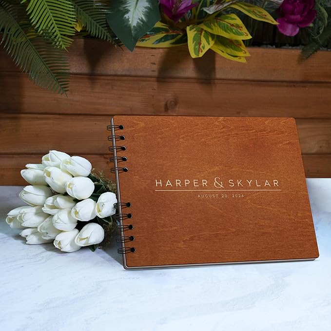 Wooden Wedding Guestbook, Personalized, 5 Finishes, 12 Designs