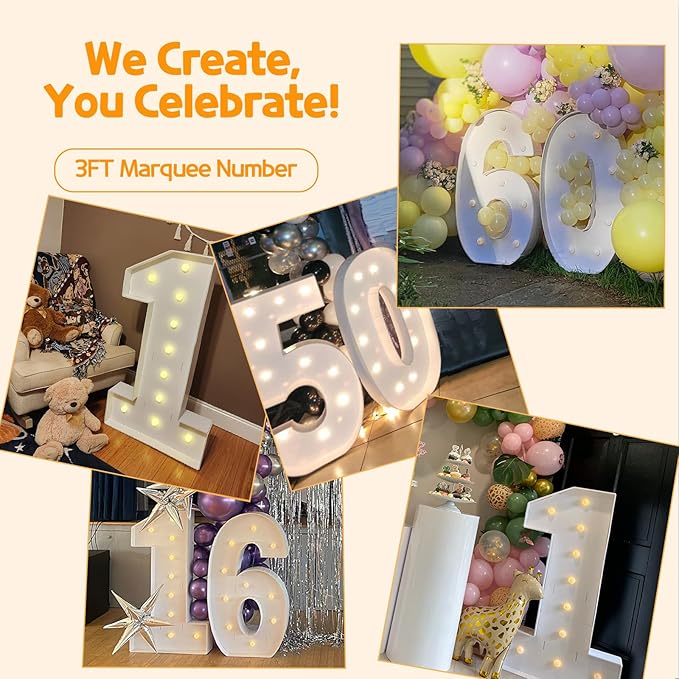Balloons Light-Up Marquee Number 0 Foam Board Sign, 3 Feet Tall