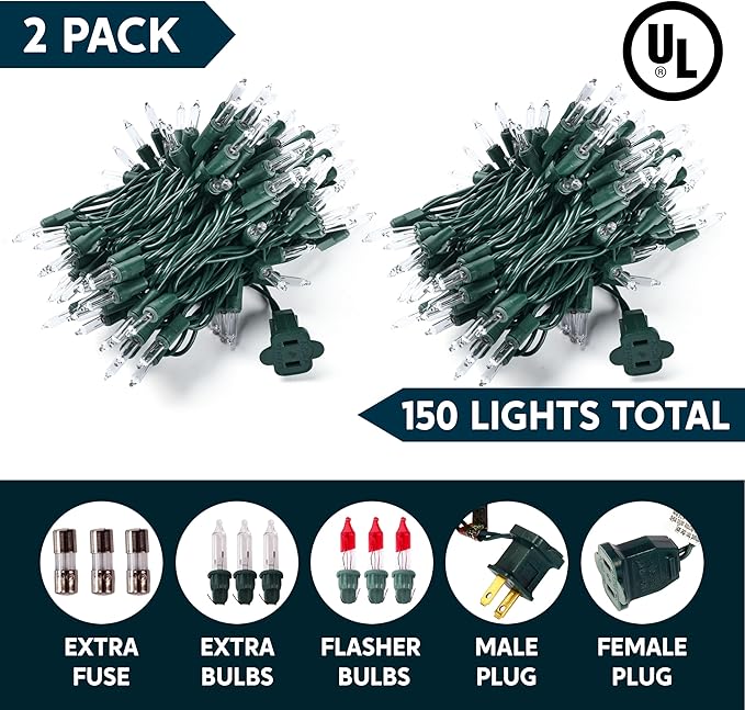 Joiedomi Clear Christmas String Lights Indoor,300(2x150) Mini Warm White Fairy Light,62.4FT Lighting Decor for Patio Dorm Classroom Bedroom Holiday Wedding Party Garland Birthday Festival,Green Wire