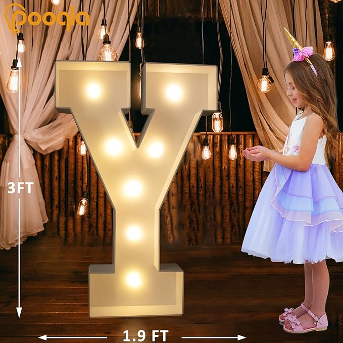 Decorations: 3 Ft Light Up Marquee Letter Y with LED Lights for Weddings