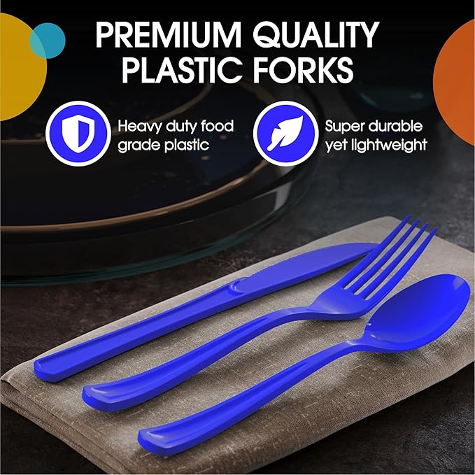 Disposable Plastic Cutlery Set, 300 Pieces, Dark Blue