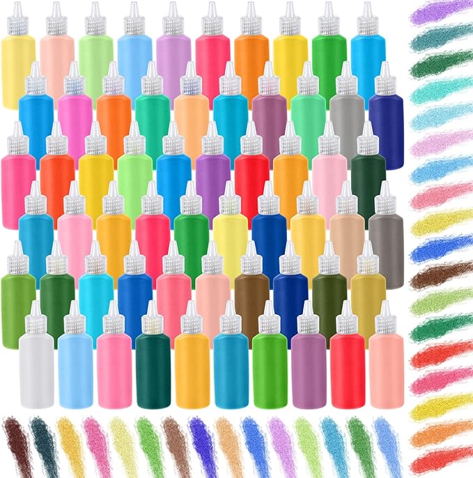 Wettarn 120 Pcs 1.25 oz Sand Art Bottle Kits 60 Colors of Sand and Bottle for Rangoli Art Painting DIY Drawing Favor Diwali Wedding Decoration Vase Glass Crafty Collection (Bright Colors)