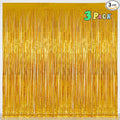 Foil Fringe Curtains Party Decorations - Melsan 3 Pack 3.2 x 8.2 ft Tinsel Curtain Party Photo Backdrop for Birthday Party Baby Shower or Graduation Decorations (Pure Gold)