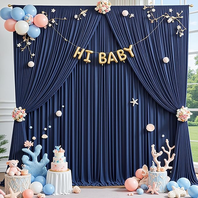 50×14ft Wrinkle Free Navy Blue Backdrop Curtain for Wedding Parties,10 Panels 5×14ft Height Soft Silky Polyester Photo Backdrop Drapes Curtains for Birthday Photography Stage Events Background Cloth