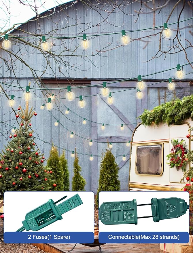 String Lights, 25 ft Globe G40 LED with 27 Bulbs and Green Wire