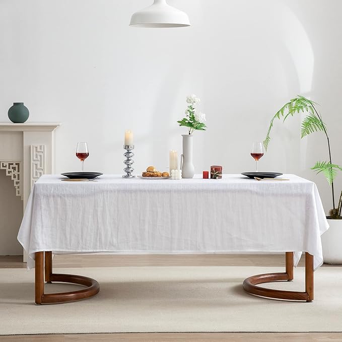 EVERLY 100% Pure Linen Rectangle Tablecloths 60x144Inches for Dining, Buffet Parties, Picnic,Events, Weddings and Restaurants, Decorative Halloween, Thanksgiving Machine Washable Tablecloths-White