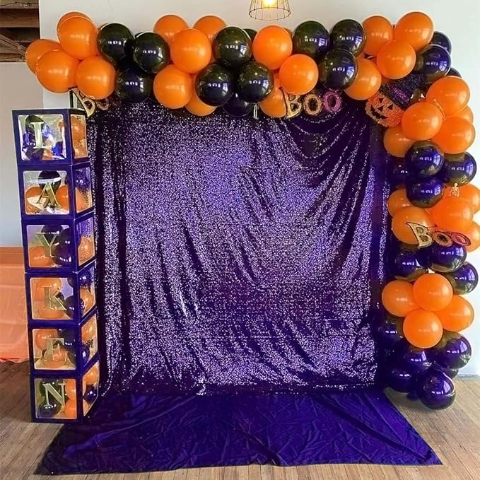 Purple Sequin Backdrop Curtain, 10 x 10 Ft Glitter Panel with Rod Pocket
