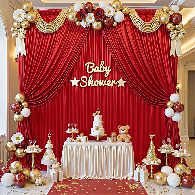 Red Sequin Backdrop Drape, Liquid Metal Sheen, 4 Panels 5x10 FT