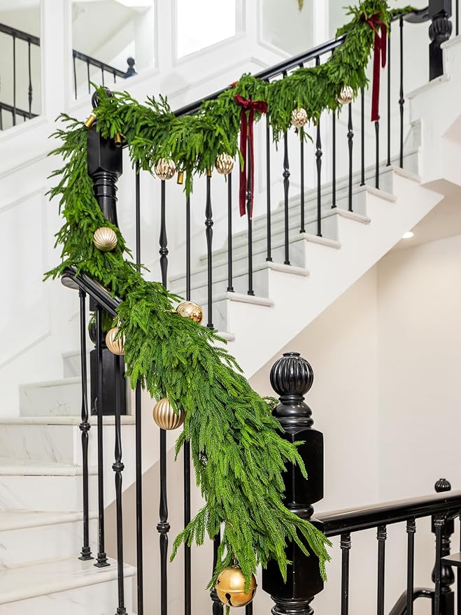 Christmas Garland, 15 Ft Dark Green Norfolk Pine Realistic PE