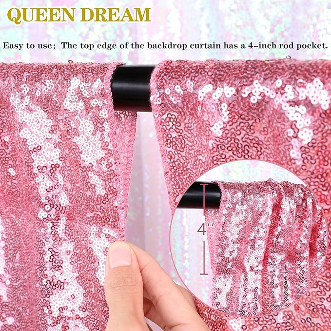 Backdrop Curtains Blush Pink Sequin Photo Curtain 6 Panels 2ftx8ft Glitter Birthday Wedding Engagement Baby Shower