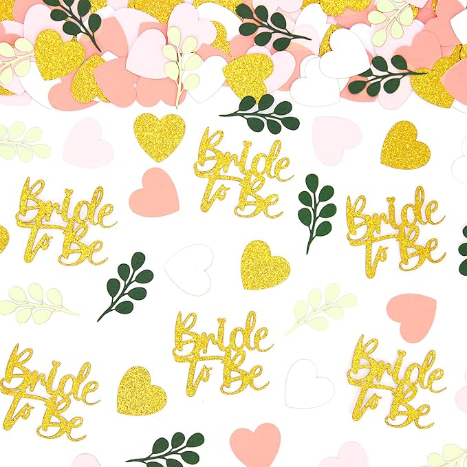200PC Sage Green and Pink Gold Bachelorette Confetti for Bridal Shower Decorations Heart Eucalyptus Table Scatters for Bride to Be Decorations Engagement Wedding Decor Party Supplies