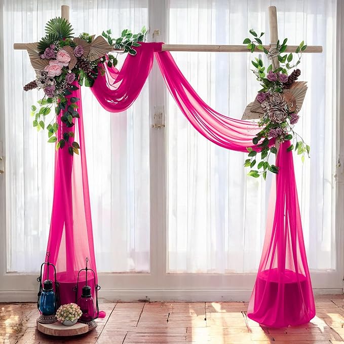 MDS Halloween Chiffon Draping Fabric - 2 Panel, 30" Wide x 20ft Long - Sheer Spooky Arbor & Canopy Drapery for Haunted House Backdrops, Party Ceilings, DIY Costumes & Themed Events - Hot Pink