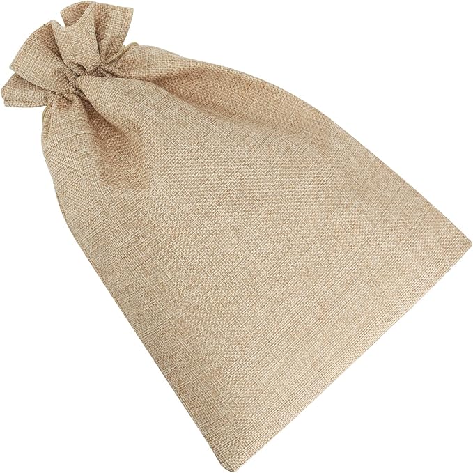 Gift Bags, 8 x 12 Inch Light Brown Linen Drawstring Bags, Pack of 30