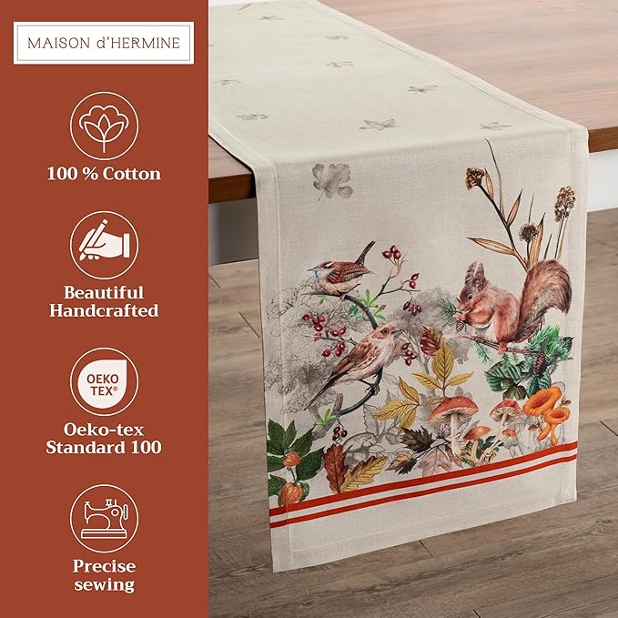 Maison d' Hermine Table Runner 100% Cotton Single Layer Table Runners 72 inches Long for Thanksgiving Christmas Decorations Home Kitchen Dining Party Wedding (Recolte, 14.5" x 72")