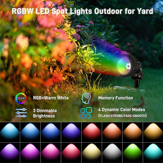 Spotlights, 6-Pack, 12W RGBW LED Landscape Lights with Remote Control