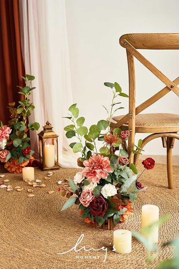 Artificial Flower Arrangements 4 Pack, Terracotta Fall Wedding Centerpieces