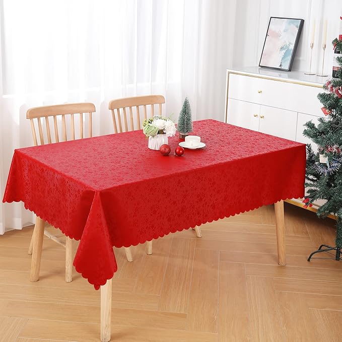 Tablecloth in Red, Rectangular Waterproof Vinyl, 60 x 140 Inch