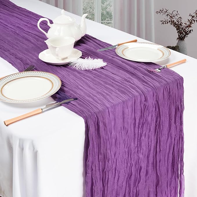 6 Pack Purple Cheesecloth Fall Table Runner 10ft Boho Gauze Fabric Cheese Cloth Table Runner 35 x 120 Inch Rustic Sheer Runner For Romantic Wedding Decor Baby Shower Party Table Centerpiece Decoration