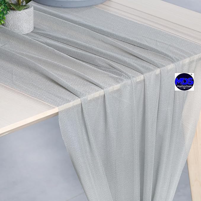 MDS Halloween Chiffon Table Runner - 15 Pack, 29 x 170 Inches, 14ft Each - Sheer Spooky Table Runners for Haunted House Parties, Trick-or-Treat Tables, Witchy Décor, Wedding & Events - Gray