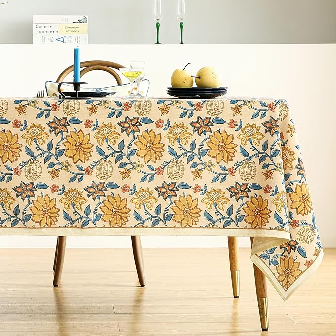 Rectangular Tablecloth 55 x 71 Inch Linen-Polyester Blend Floral Design