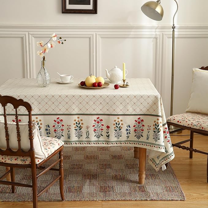 Tablecloth 67 x 67 Inch Square Floral Linen-Blend, Bertina E