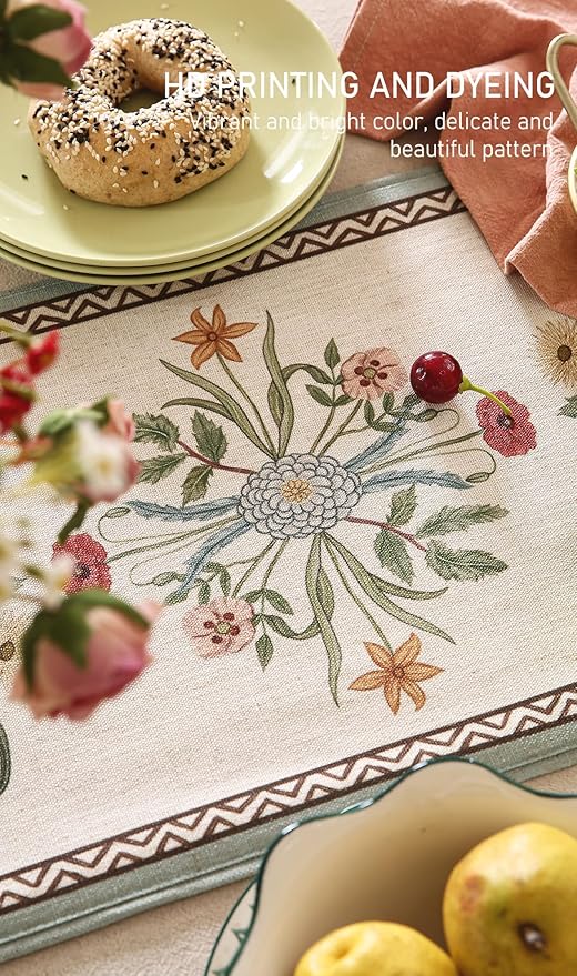 ISAENNE Designer French Country Linen Table Runner 118 Inches Extra Long,Elegant Colorful Floral Pattern Table Runners for Dining Tables,Thanksgiving,Christmas,Kitchen Decor,12"*118"-Serenity F