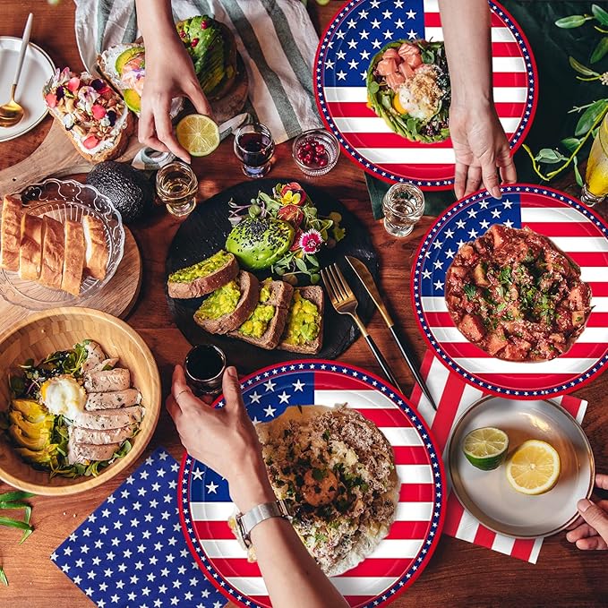 Paper Plates Set, American Flag Patriotic Party Tableware, 125 Pieces