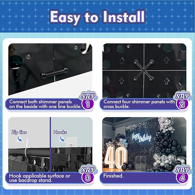 Qcity Purple Shimmer Wall Backdrop 30PCS, Black Back Not See-Through Design, Square Sequin Glitter Backdrop Panel, Perfect for Outdoor Events, Birthdays, Wedding and Party Decoration