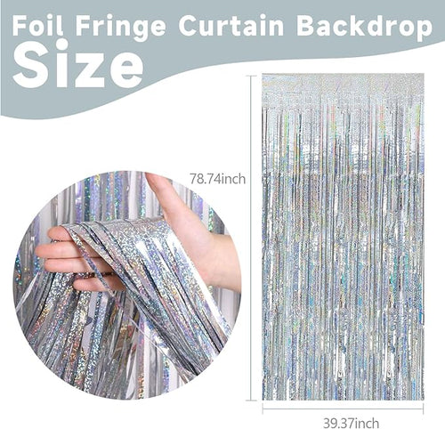 10 Pack Silver Tinsel Foil Fringe Curtains Party Decorations Streamers for Christmas Birthday Bachelorette Party Wedding Baby Shower Decor