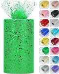 Glitter Tulle Rolls, 6” by 50 Yards (150FT) Sparkling Tulle Spool Ribbon Sequin Tulle Netting Fabric for Tutu Skirt Wedding Birthday Baby Shower (Green)