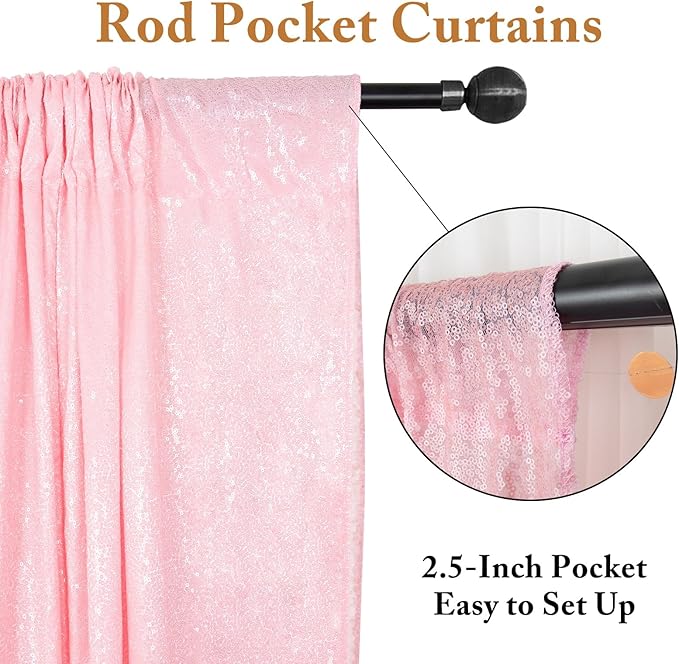 ShinyBeauty Pink Sequin Photo Backdrop 4FTx8FT - Glitter Fabric Wedding Photography Background, Shimmer Birthday Party Decor, Curtain Drapes for Events, Stage, Studio