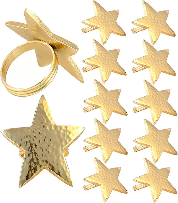 Napkin Rings Set of 12, Gold Star Metal Napkin Holders