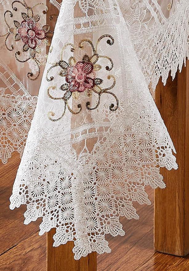 WARM HOME DESIGNS White Lace Placemats Set of 2. 18 Inch Crochet Doilies are Embroidered with Intricate Flower Design. Can Be Used As Lace Doilies for Desert Tray or Macrame Place Mat. VTP White 18