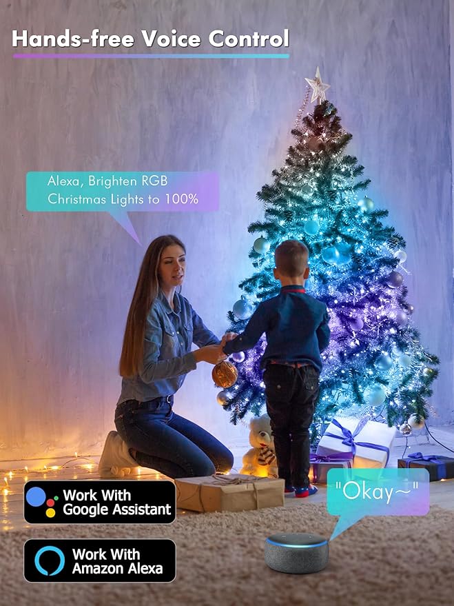 Indoor String Lights, 33 ft 100 LED Silver Wire, App and Voice Control