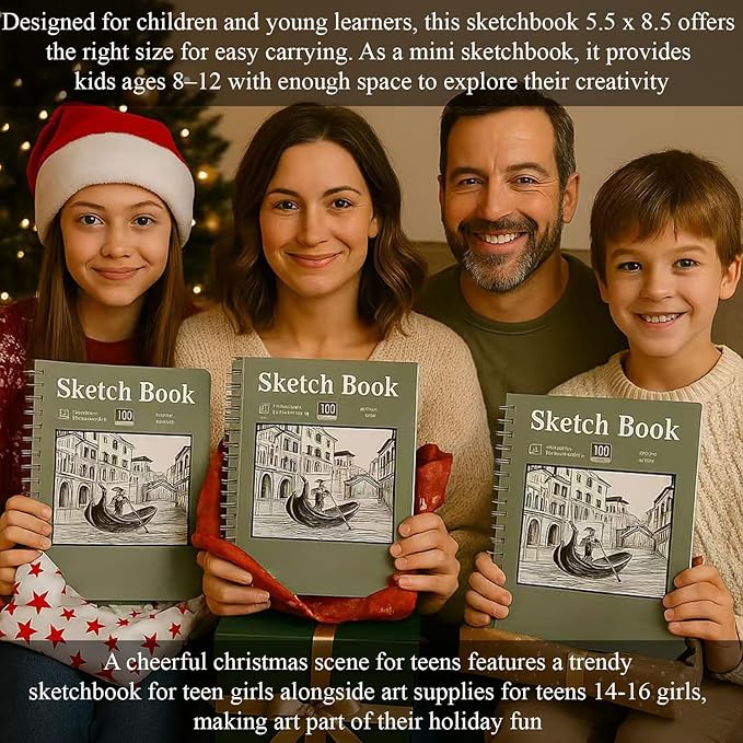 SuFly Small Sketch Book 5.5"x8.5", 2-Pack Mini Sketchbook, Spiral Bound Sketchbook Hardcover with 200 Sheets of 68lb/100gsm Mini Drawing Pad Paper, Small Sketch Pads for Drawing for Adults & Kids.