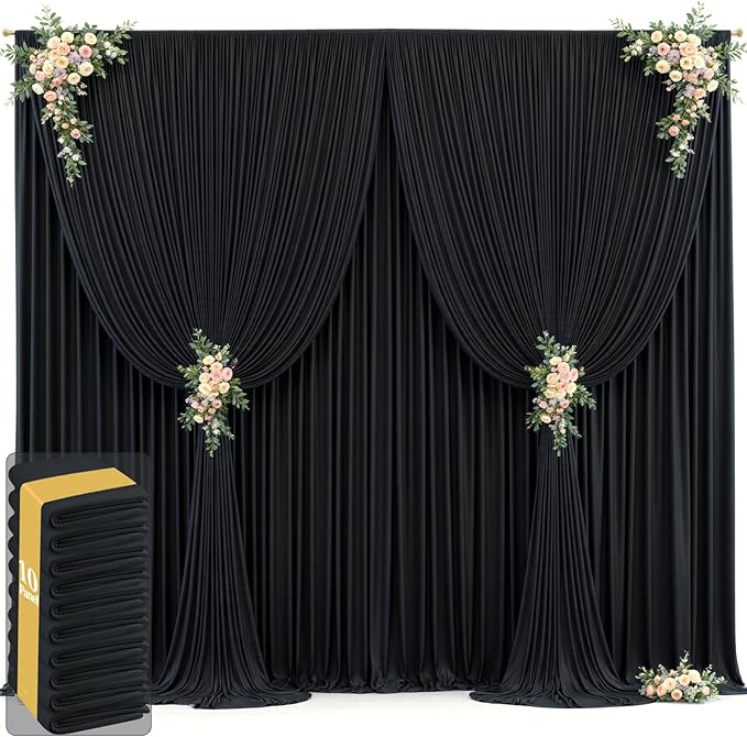 Backdrop Curtains, Black Wrinkle-Free 10 Panels, 5 x 12 Ft Each