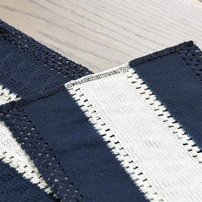 Artoid Mode Dark Blue Farmhouse Rustic Table Runner, Seasonal Hollow Kitchen Dining Table Decoration for Home Party Decor 12x72 Inch
