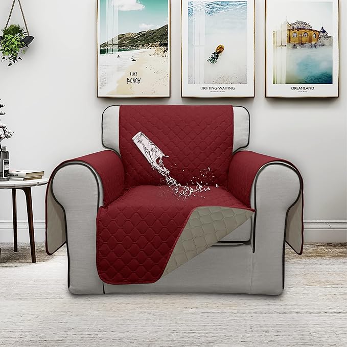 Sofa Slipcovers Waterproof Reversible Polyester, Christmas Red/Beige