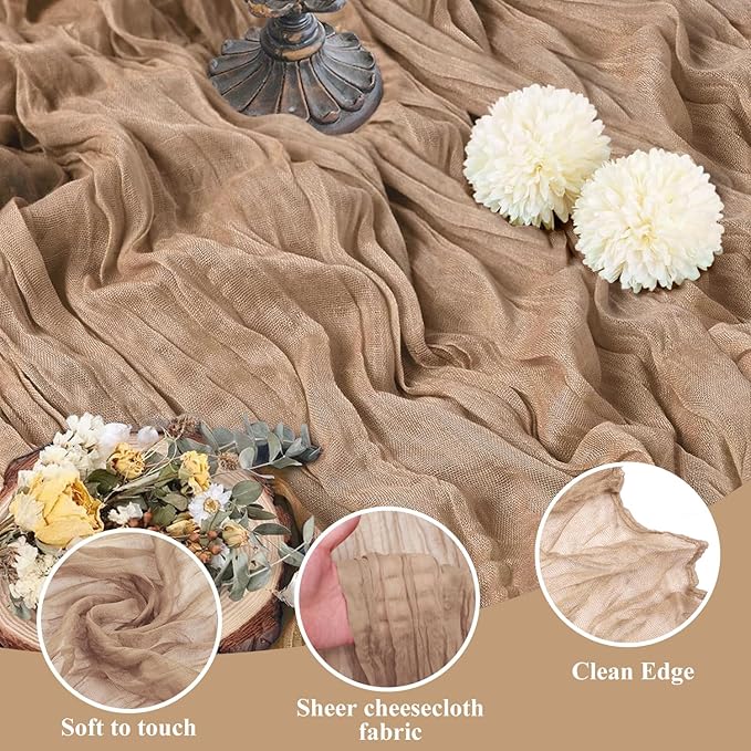 Asee'm Cheesecloth Table Runner 120 Inches Long Nude Boho Gauze Cheese Cloth Runner 10FT Rustic Sheer Fall Table Runners for Thanksgiving Christmas Wedding Party Baby Shower Decoration