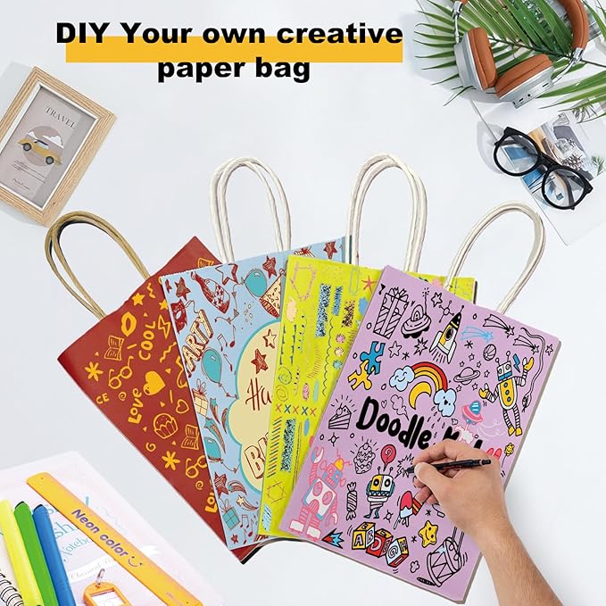 Gift Bags, Green Kraft Paper with Handles, Pack of 100