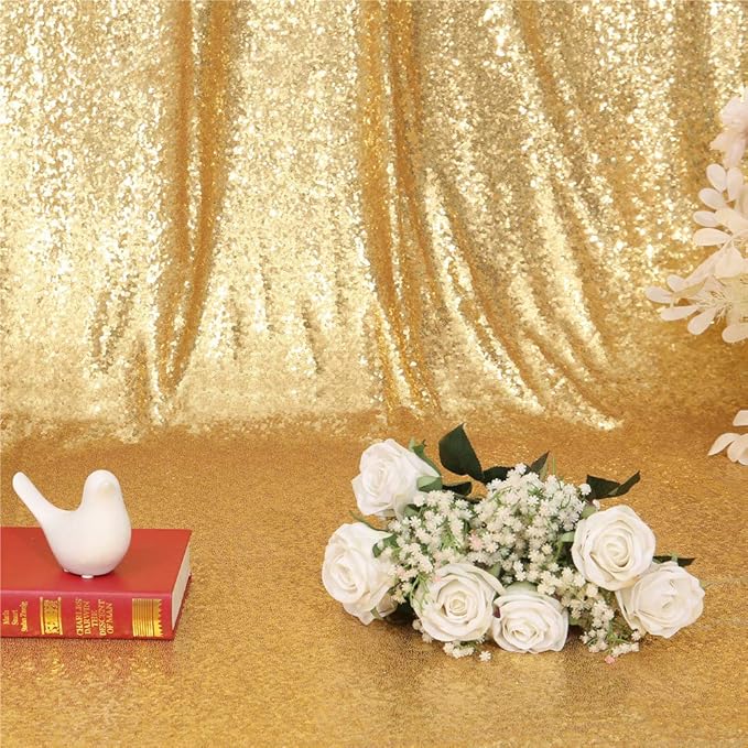 Eternal Beauty Gold Sequin Backdrop, 4x7 Ft Glitter Background Curtains for Shimmer Photography Party Wedding Birthday Back Drop Decor