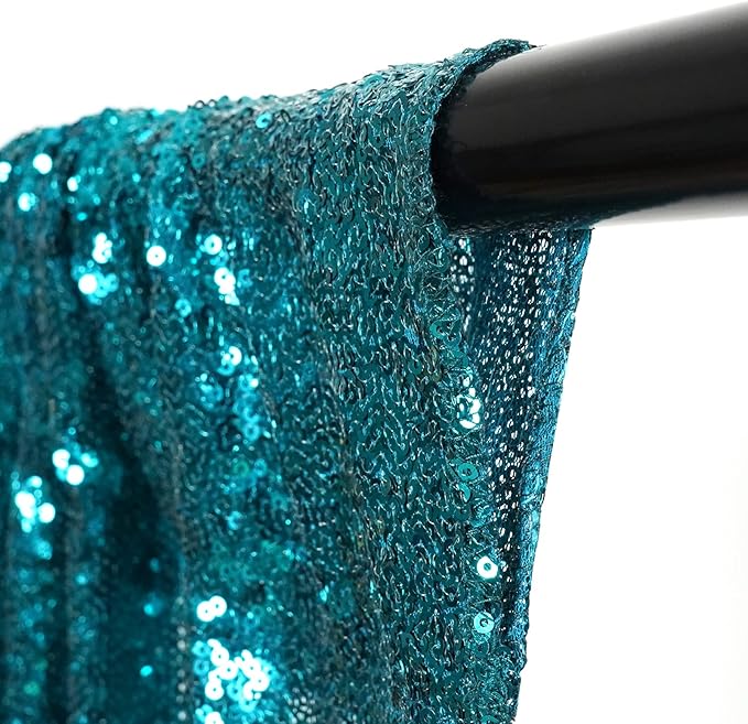 Poise3EHome 2Pcs 2Ft x 8Ft Teal Sequin Backdrop Curtains, Glitter Photography Background, Sequence Xmas Thanksgiving Backdrop for Wedding Party Holiday Festival Decor