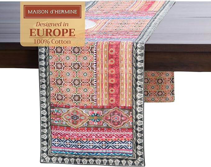 Maison d' Hermine Table Runner 100% Cotton Double Layer Table Runners 72 inches Long for Thanksgiving Christmas Decorations Home Kitchen Dining Party Wedding (Ispahan, 14.5" x 72")
