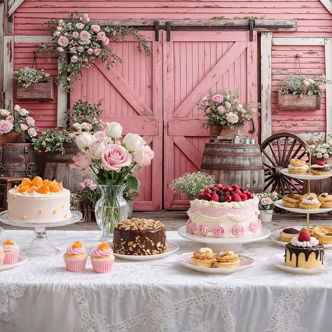 10x8ft Country Wedding Pink Photography Backdrop Rustic Wooden Door Photography Backdrop Farmhouse Flower Western Girl Birthday Baby Shower Wedding Bridal Party Banner Photo Booth Props Background