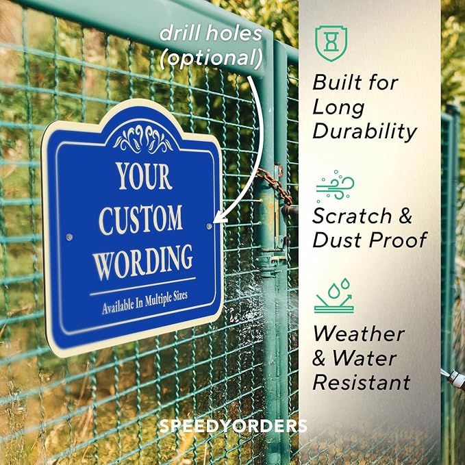 Custom Decorative Outdoor Metal Sign - Personalized Aluminum Driveway Sign, Waterproof, Made In USA - Design 1 Blue Steel 30x24 In