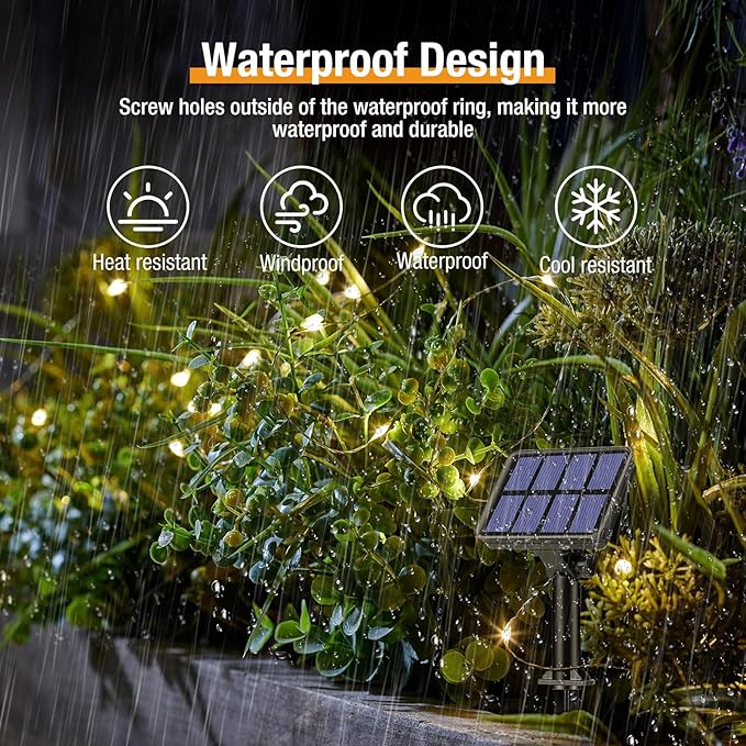 String Lights, Solar Outdoor Warm White, 8 Pack with 640 LEDs