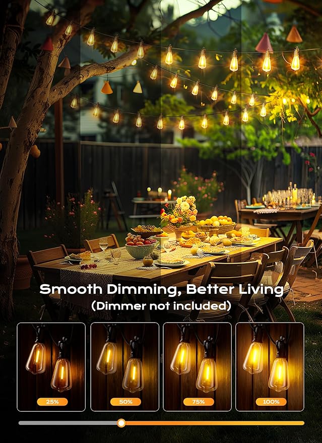 String Lights, 200 FT Black Shatterproof ST38 Edison Bulbs