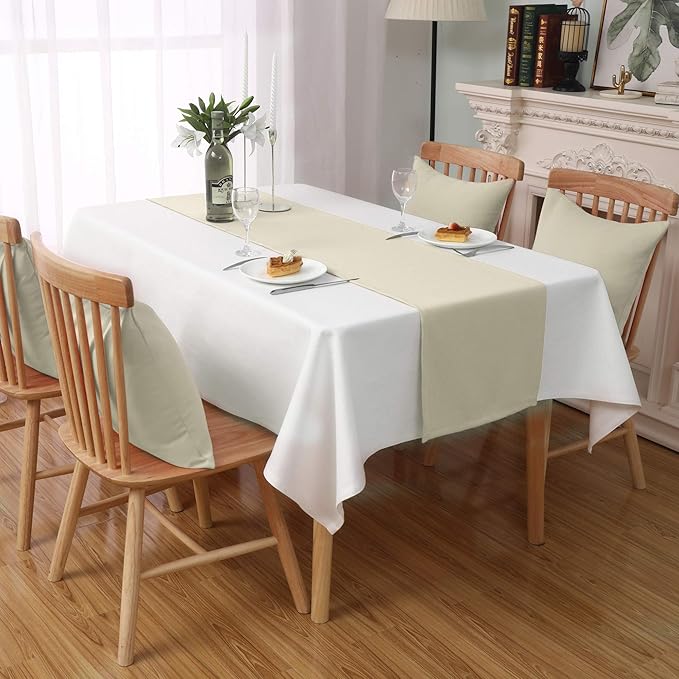 DUALIFE 2 Pack Table Runner 14 x 72 Inch Long Table Cloth Table Runners for Wedding Engagement Banquet Graduations Birthday Party Decorations Cream Beige